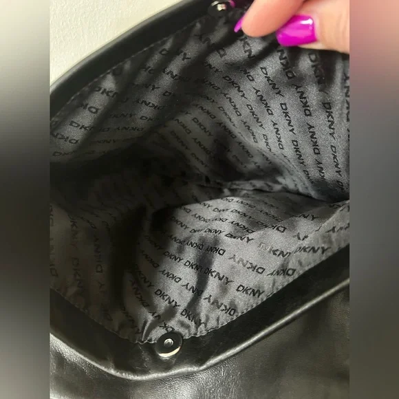 DKNY Black Leather Fold Over Women's Shoulder Bag NWOT - Picture 10 of 15